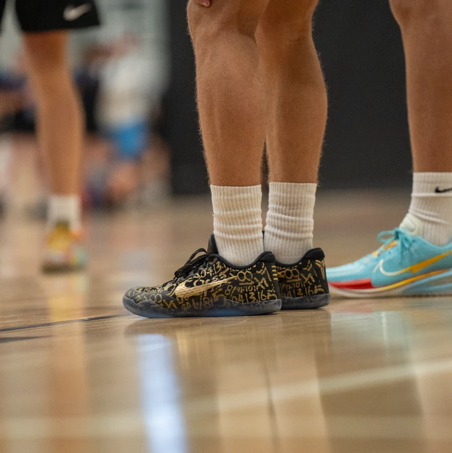 Basketball shoes on the floor of a Wyoming gym