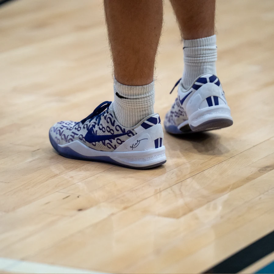 A player prepares on the basketball court